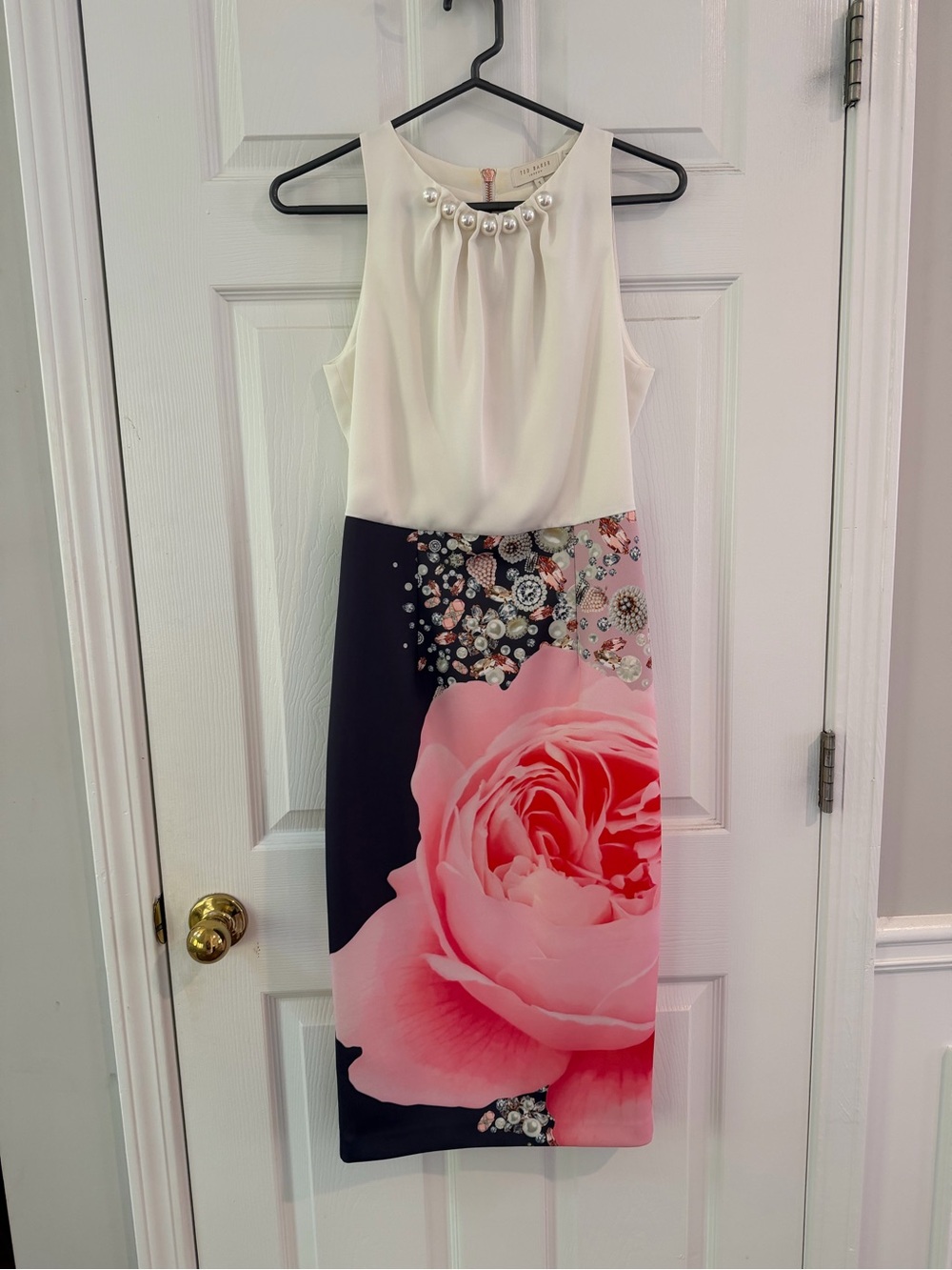 Ted Baker Ivory and Pink Floral Midi Dress